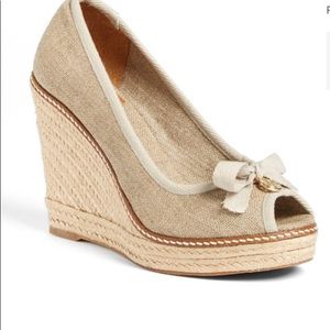 Tory Burch Jackie Peep-toe Wedge Espadrille Metal